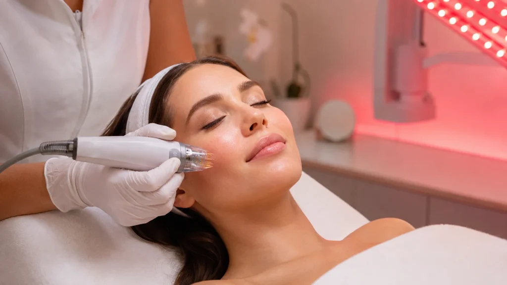 Vivace RF Microneedling treatment with LED therapy at About Face Aesthetics in Philadelphia